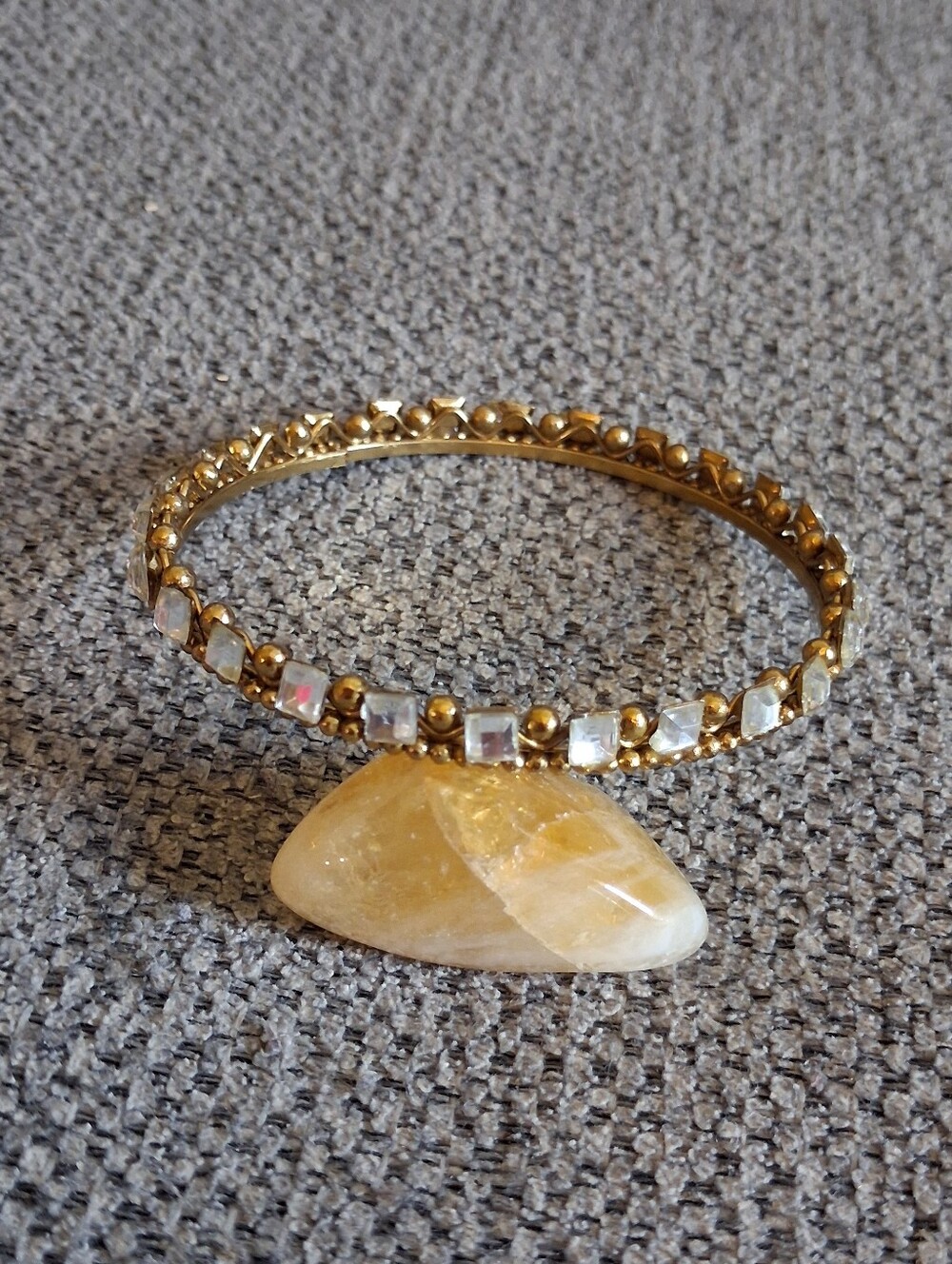 Gold Beaded Bangle Bracelet with Clear Accents